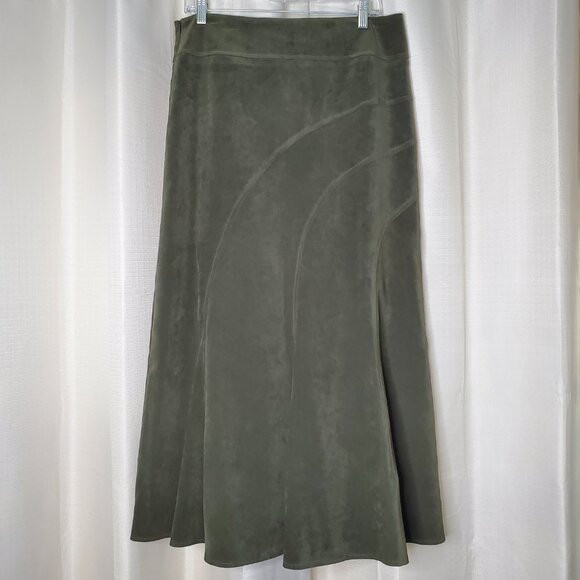 NWOT Tribal Stretch-Extensible Green Skirt Faux Suede Midi Skirt Size 10 - Picture 9 of 11